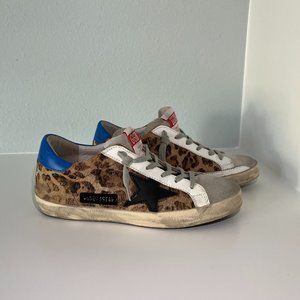 Golden Goose Superstar Leopard Print Sneakers with Blue Heel
